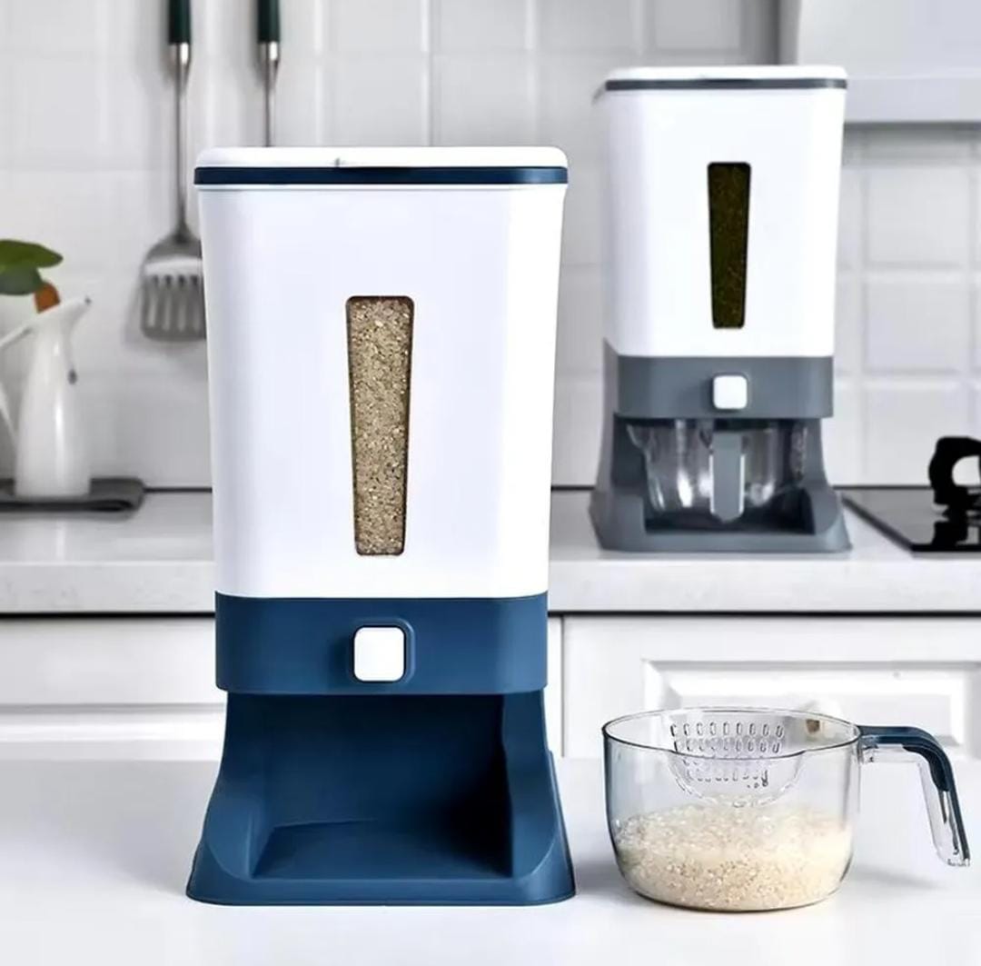 Dispensador de Arroz Hermético | Organizador de Granos con Taza Lavadora